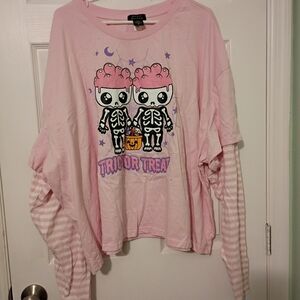 Cute Pink Skeleton Long Sleeve Tee